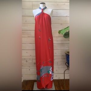 VTG 1970s NWT Deadstock Sand Pebble Hawaii Floral Maxi Wrap Sarong Dress Red